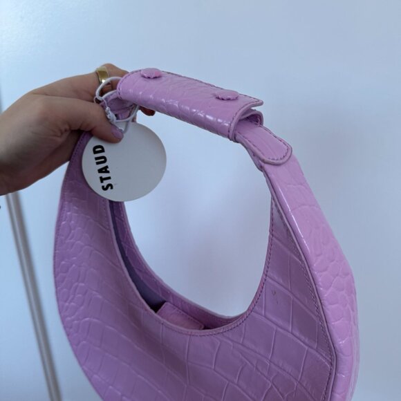 NWT Staud Top Handle Moon Bag In Lilac Croco Embossed Leather Crescent Shape - Picture 4 of 9
